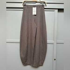 Zara Taupe Barrel-Leg Knit Pants